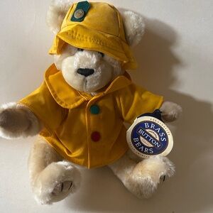Vintage brass button Yellow Raincoat Teddy Bear collectible good fortune